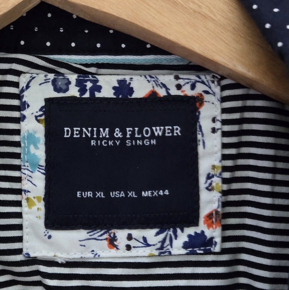 Denim & Flower Navy Blue Polka Dot Xl Men's Short Sleeve Button Up Dress Shirt - Picture 7 of 9